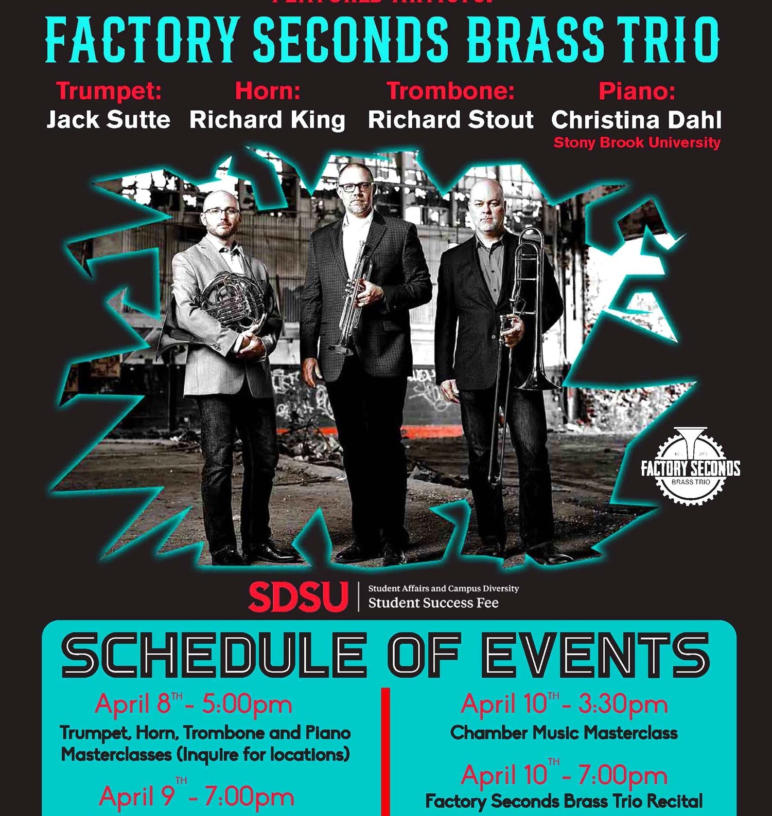 April 10: Dana Richardson's brass trio "Bright Blue" at San Diego State Recital