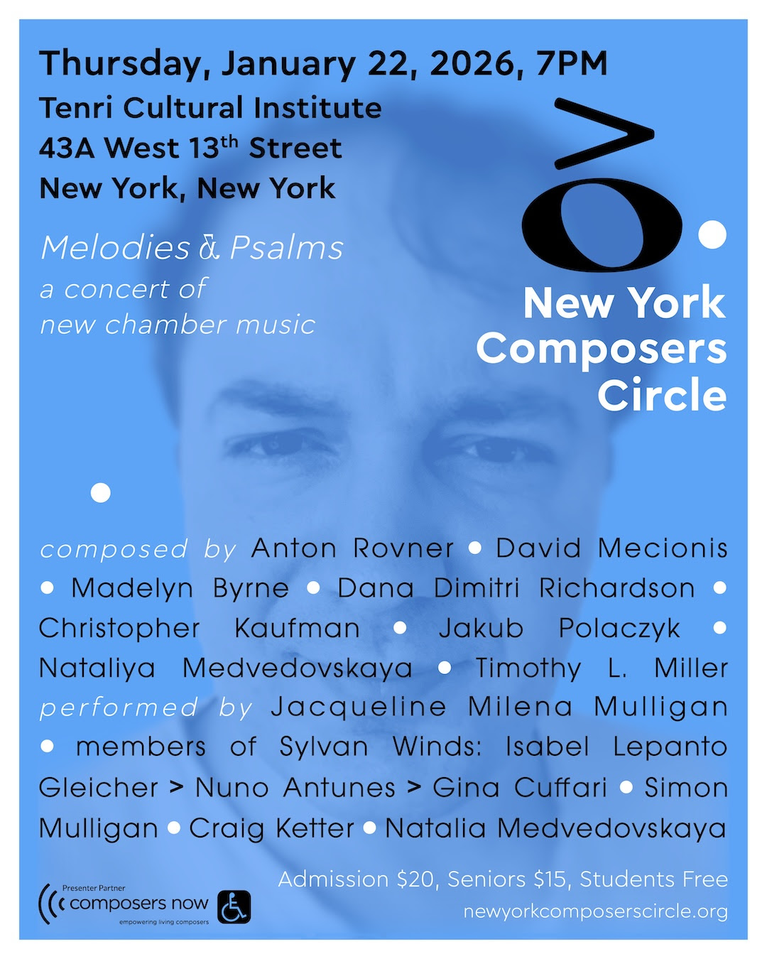 Jan 22: New York Composers Circle at Tenri Institute, New York, 7pm