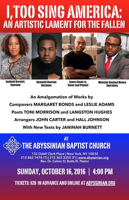 I, Too, Sing America - an Artistic Lament for the Fallen - NYC, Oct. 16th