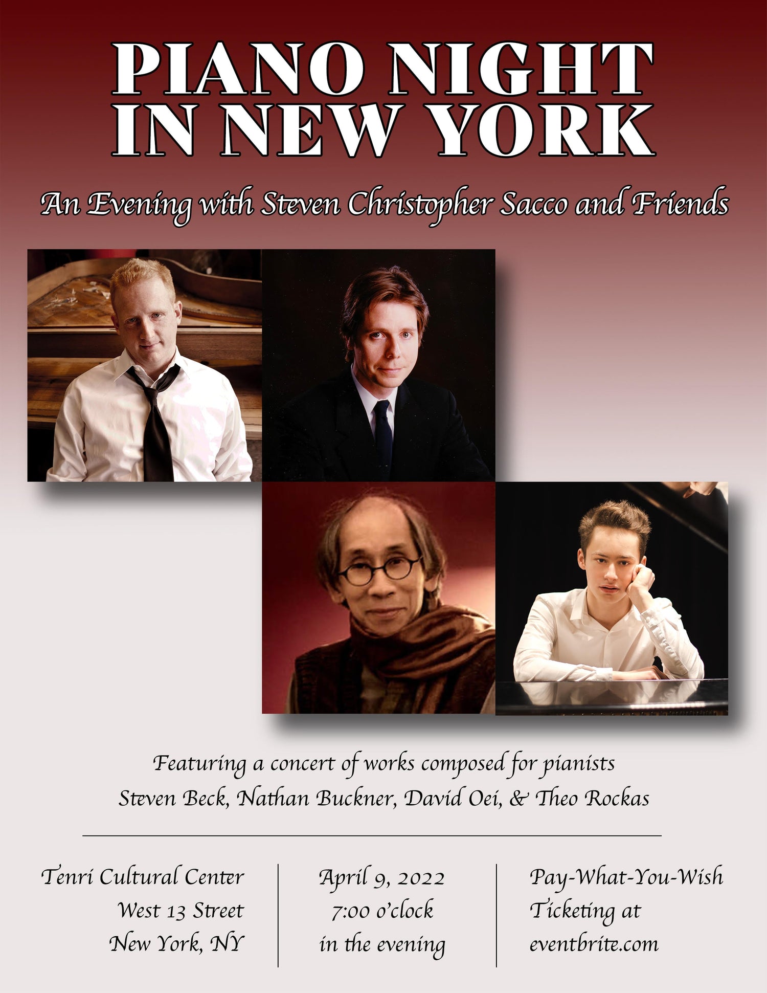 Piano Night in New York with Steven Christopher Sacco and Friends - April 9