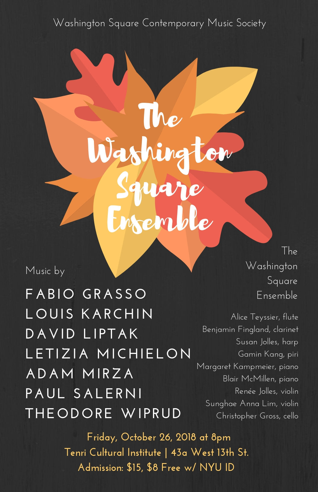 Music of Louis Karchin and David Liptak - Washington Square Contemporary Music Society, Oct. 26