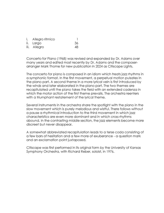 CITISCAPE LIGHTS: Concerto for Piano - Two Piano Reduction