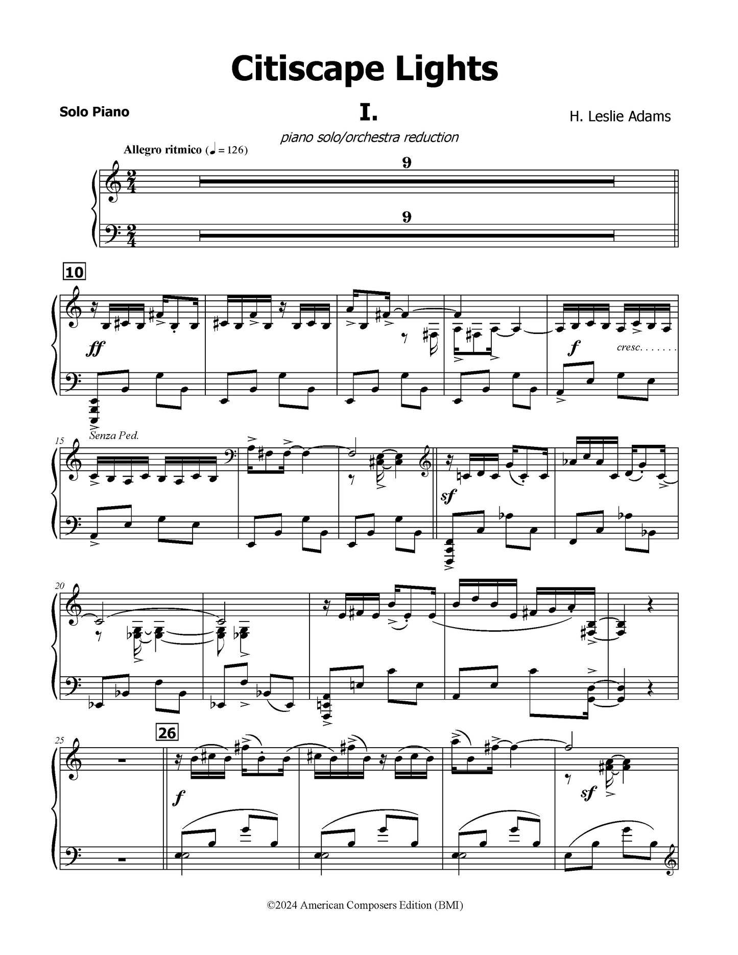 CITISCAPE LIGHTS: Concerto for Piano - Two Piano Reduction