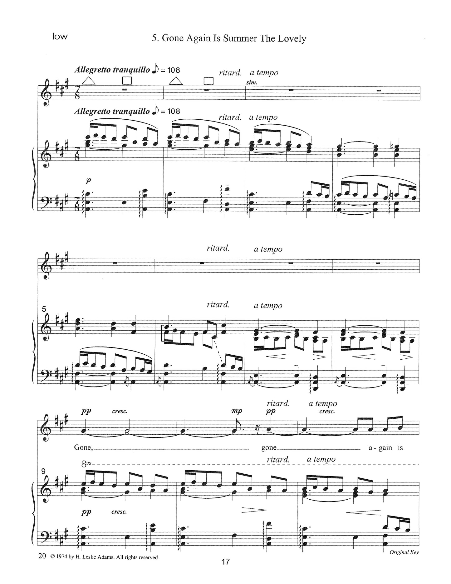 FIVE MILLAY SONGS: Gone Again Is Summer the Lovely