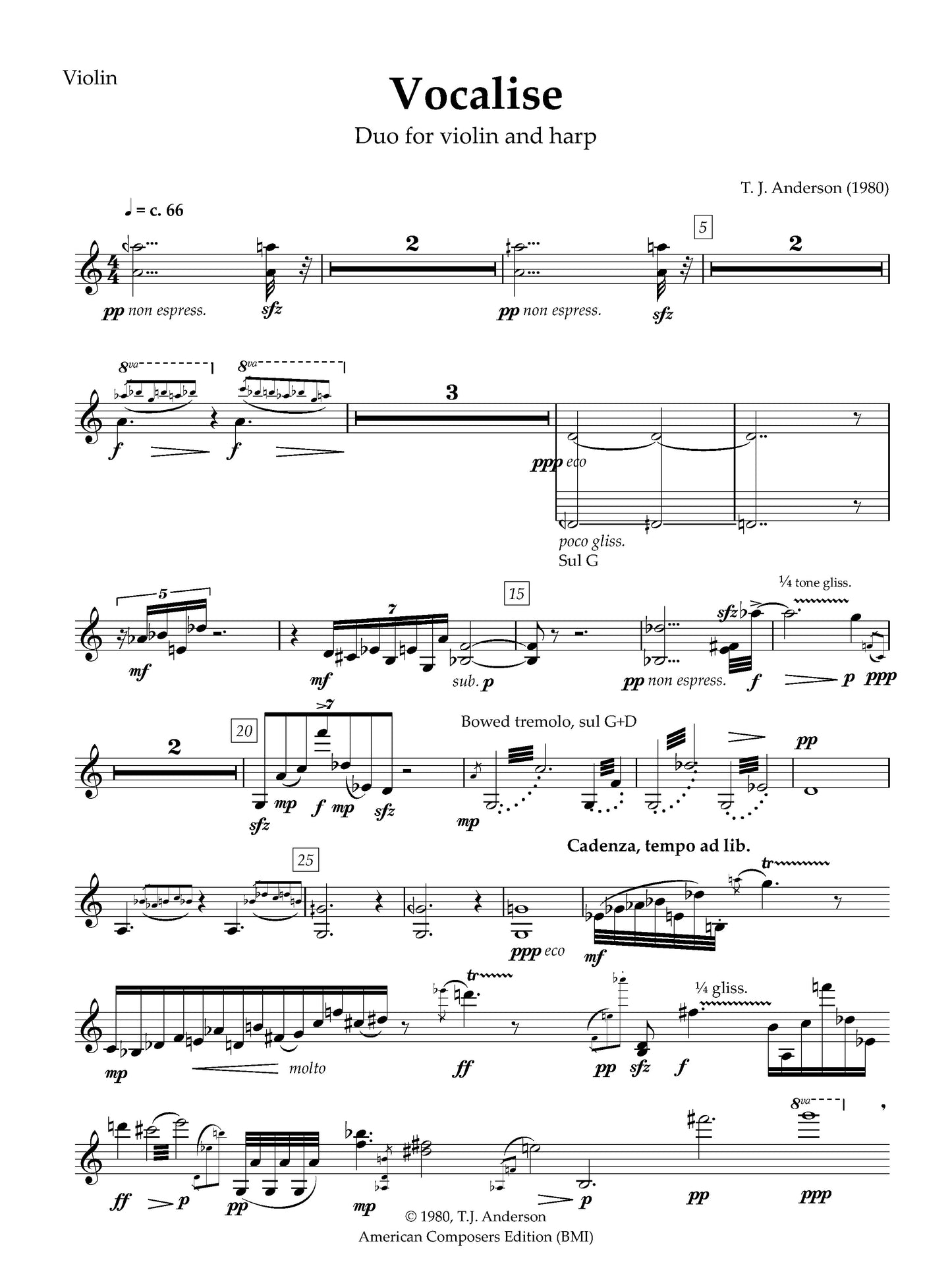 Vocalise - for Violin and Harp