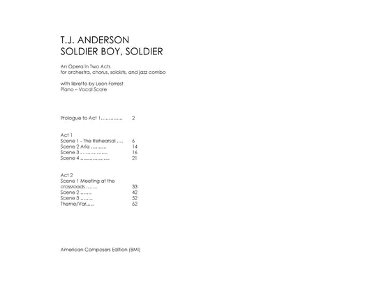 SOLDIER BOY, SOLDIER (Opera in 2 Acts) Piano-Vocal