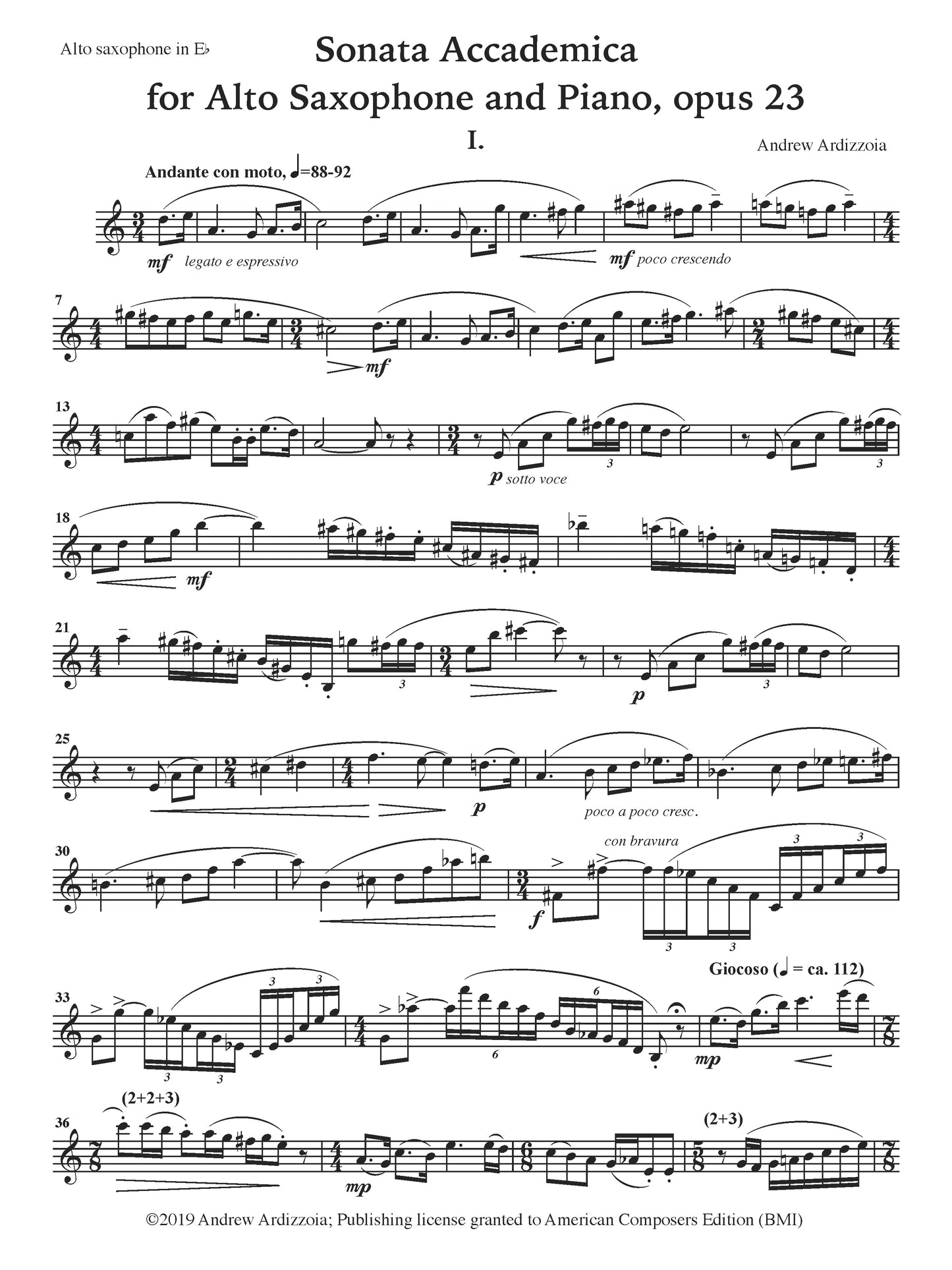 Sonata Accademica (Op. 23) - Alto Saxophone and Piano