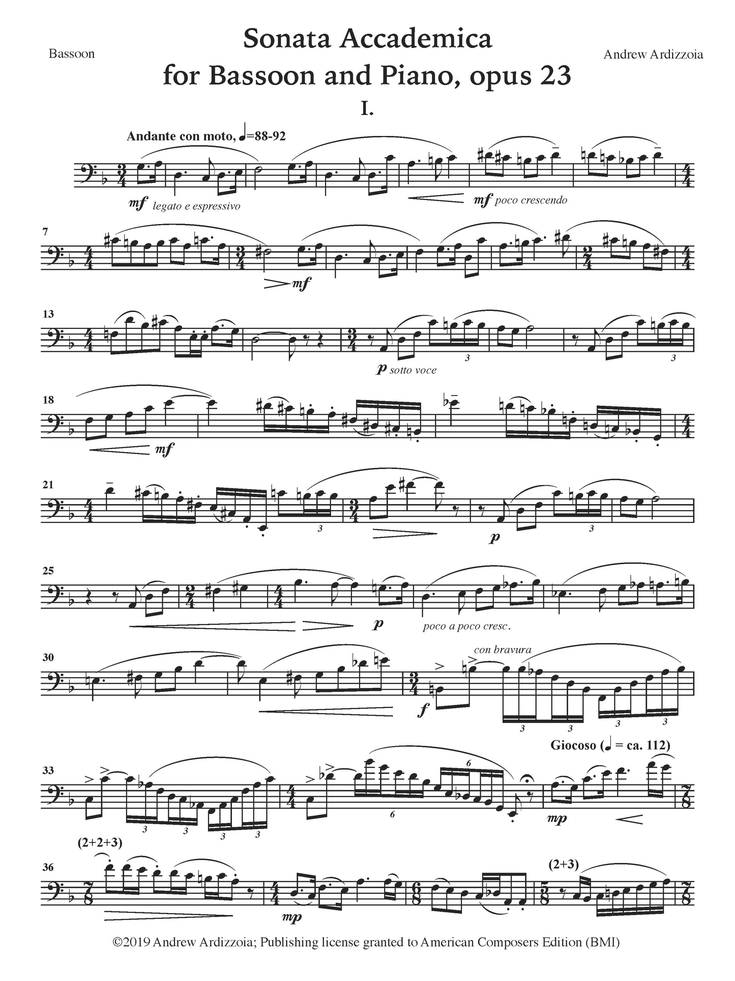 Sonata Accademica (Op. 23) - Bassoon and Piano