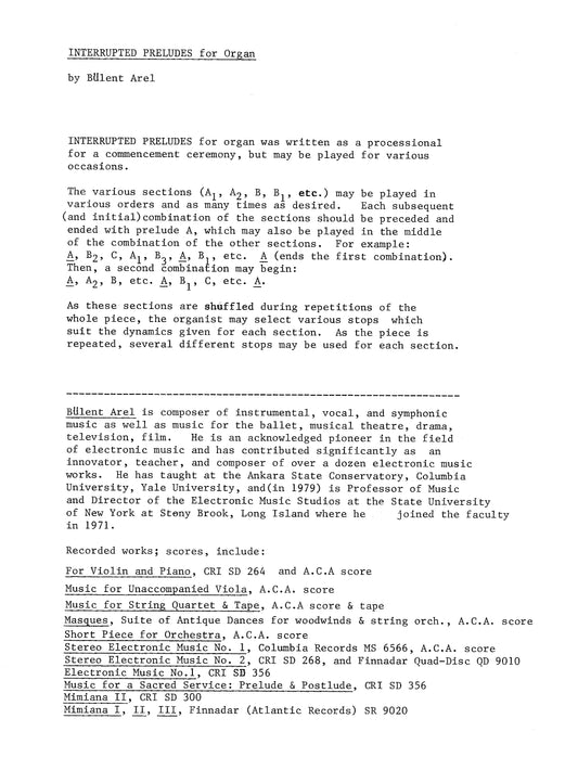 Interrupted Preludes for Organ