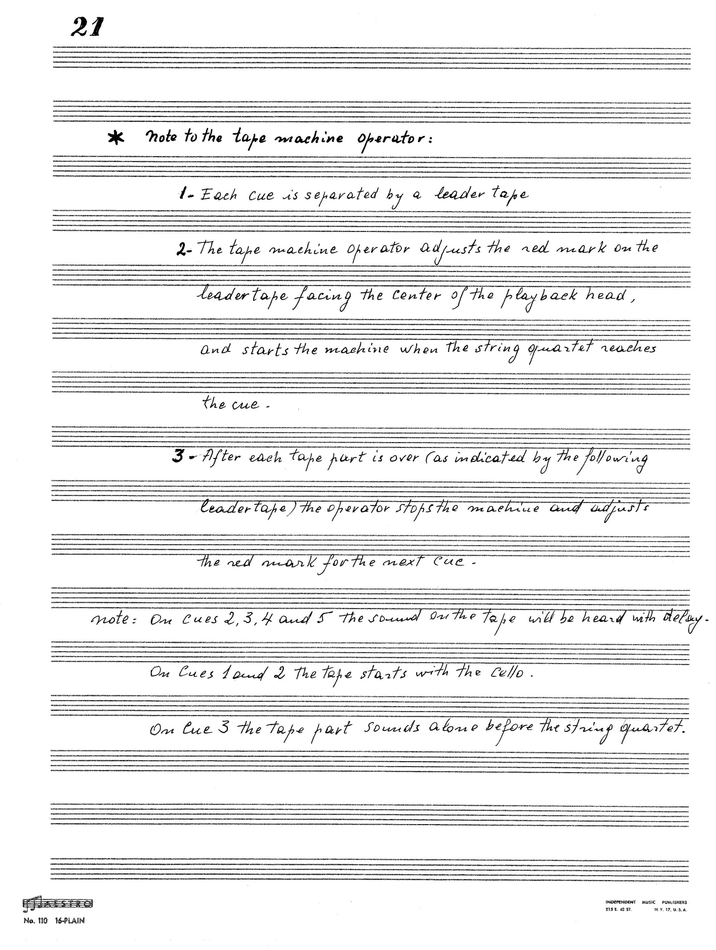 MUSIC FOR STRING QUARTET & TAPE