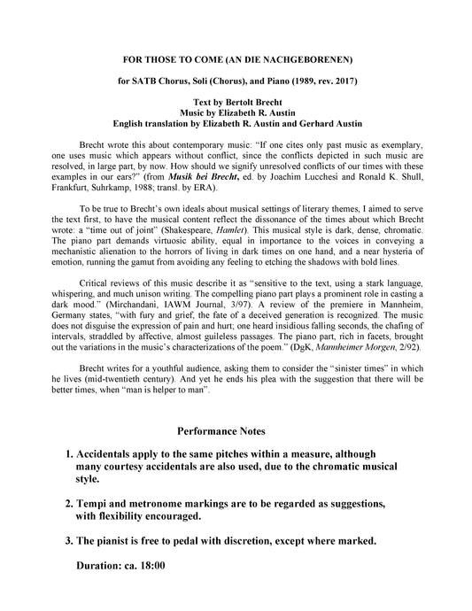 For Those To Come - An Die Nachgeborenen