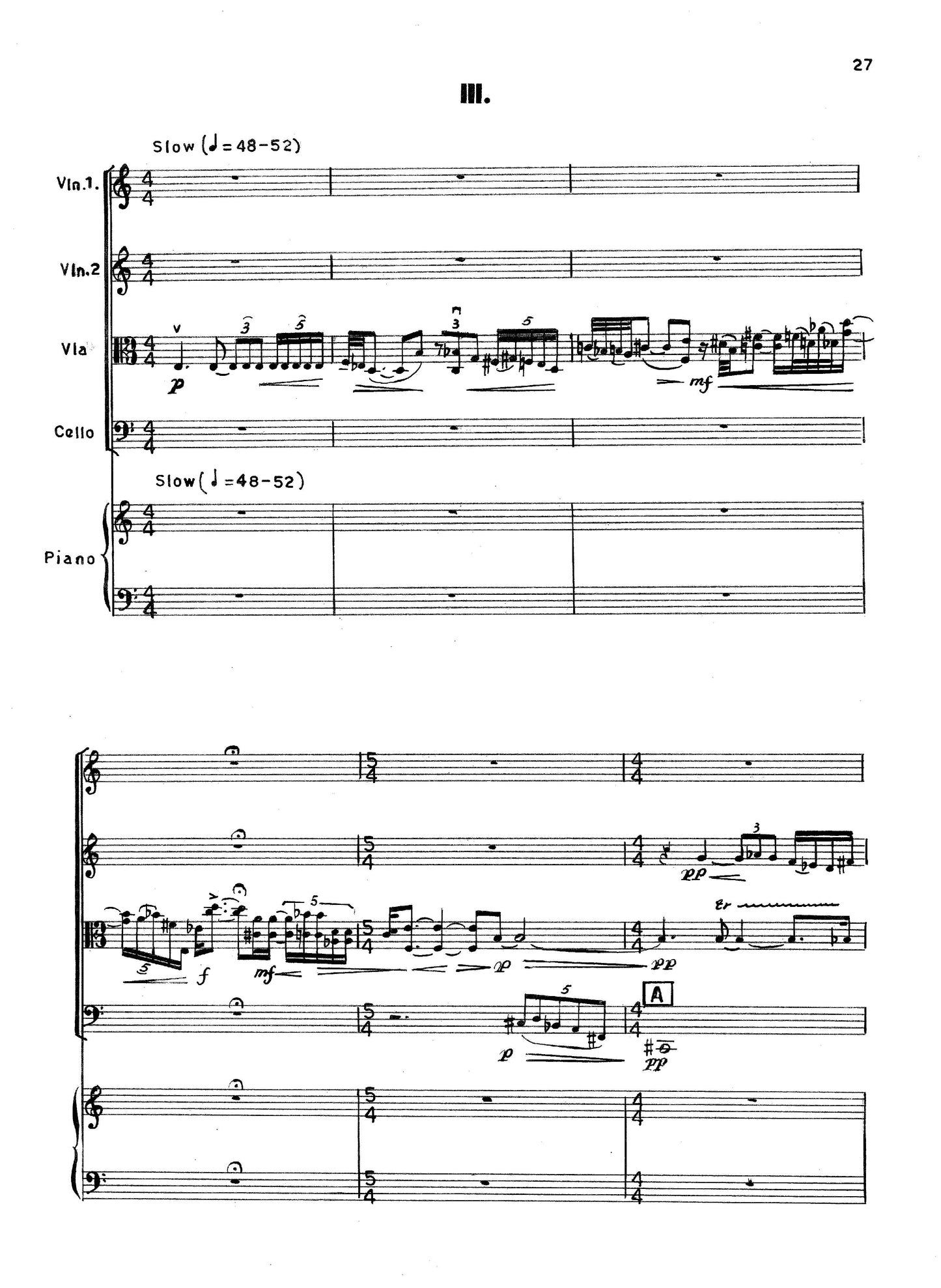 QUINTET FOR PIANO AND STRINGS