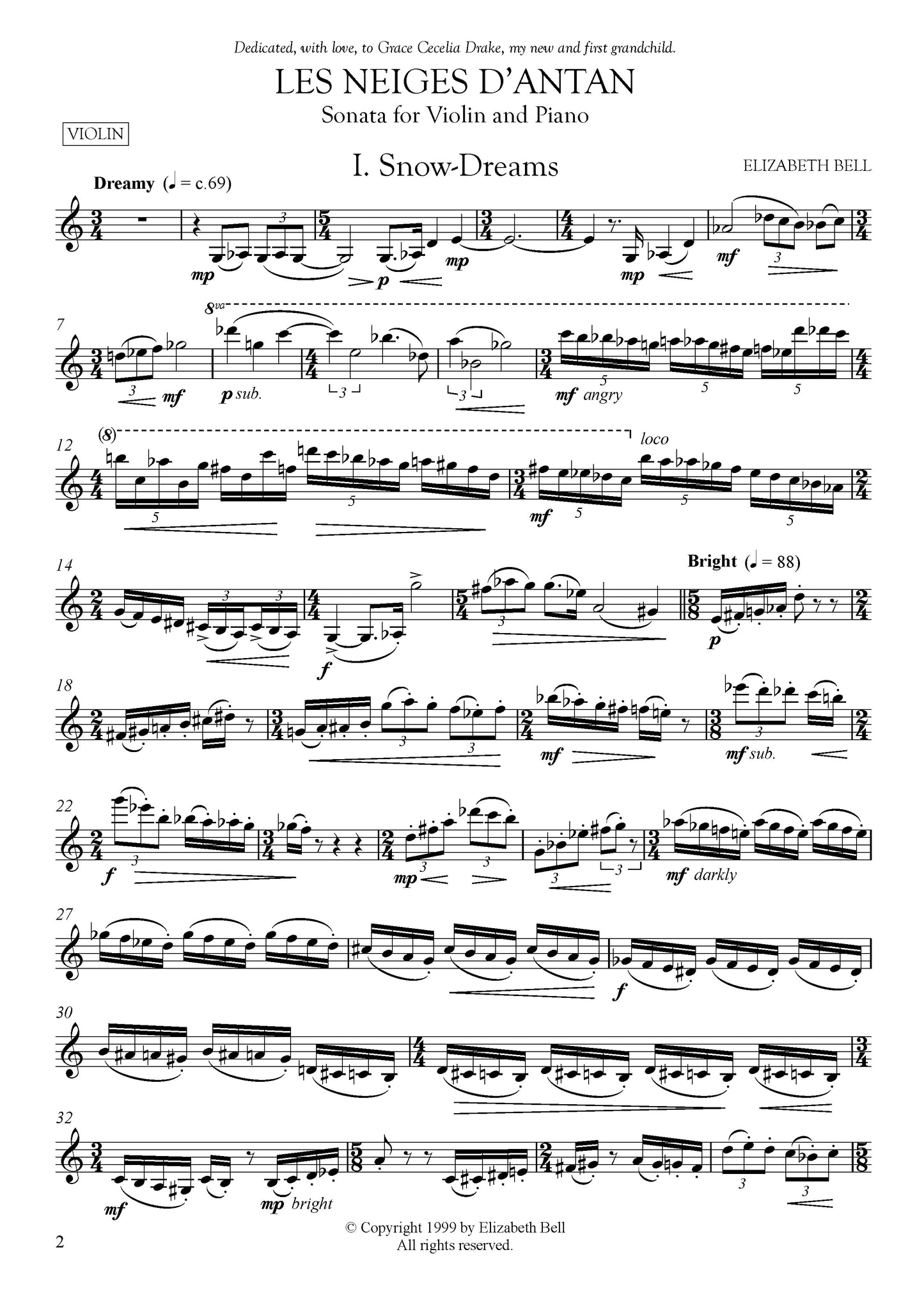 LES NEIGES D'ANTAN -- SONATA FOR VIOLIN AND PIANO