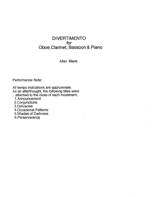 DIVERTIMENTO for Oboe-Clarinet-Bassoon-and-Piano