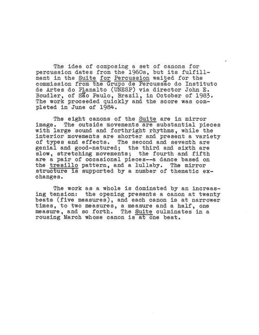 SUITE FOR PERCUSSION: EIGHT CANONS FOR SIX PLAYERS