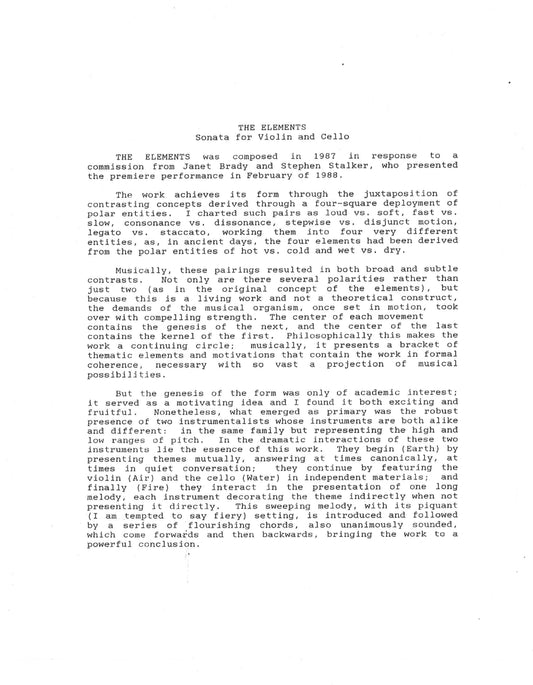 ELEMENTS: A SONATA FOR VIOLIN AND CELLO