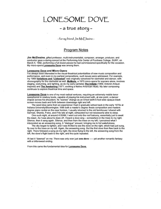 Lonesome Dove - A True Story (For Tenor Saxophone, Dancer, And Stagehand)