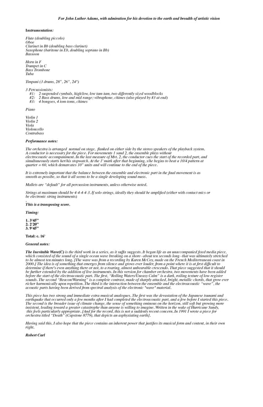 Inevitable Wave For Chamber Orchestra And Fixed Media Audio