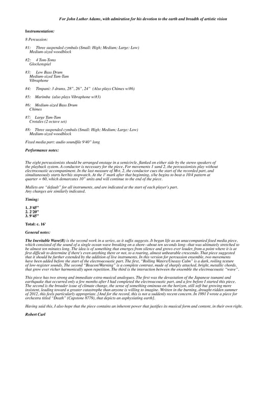 Inevitable Wave For 8 Percusionists And Fixed Media Audio