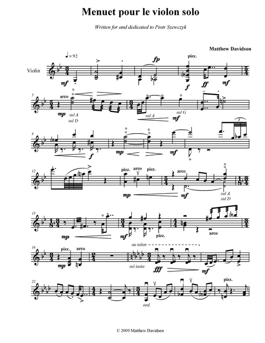Menuet Pour Le Violon Solo