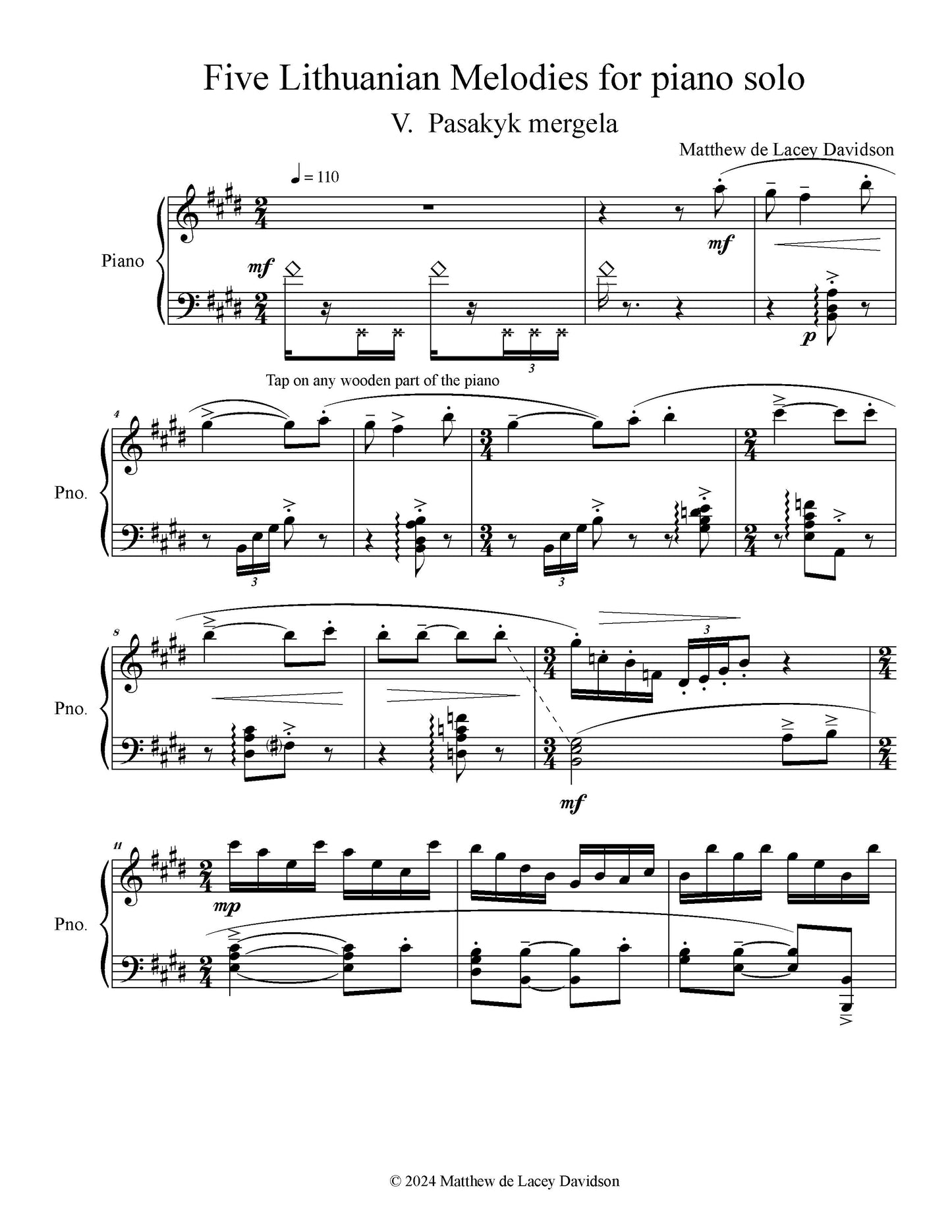 Five Lithuanian Melodies For Piano Solo