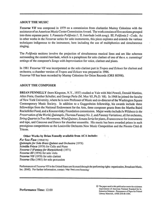 Tesserae VII For Solo Clarinet