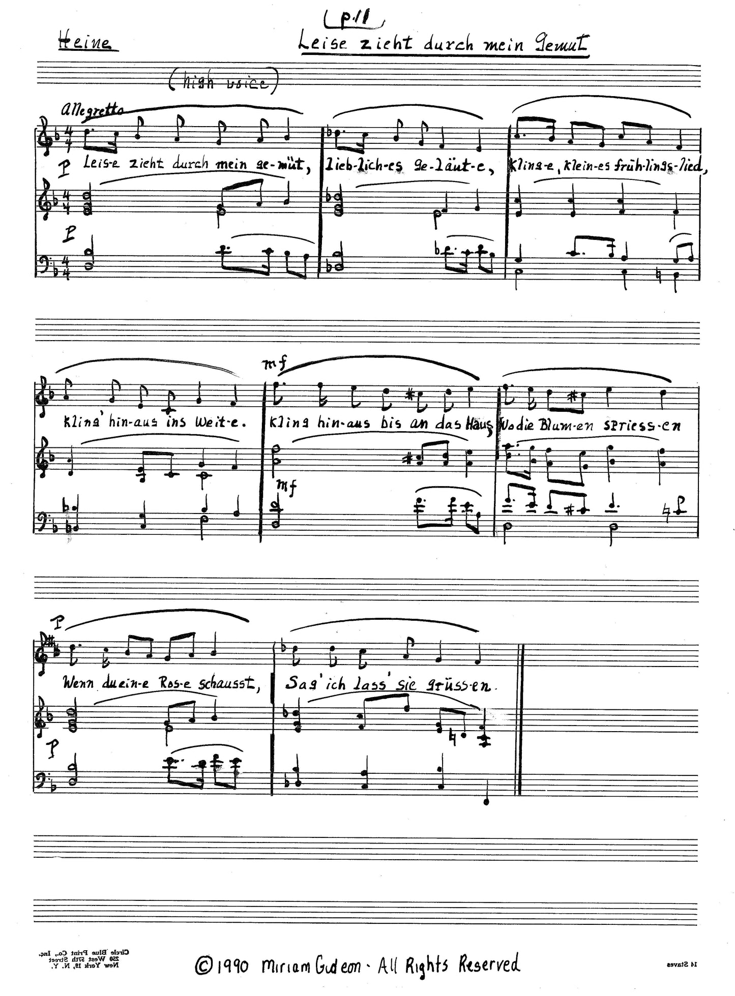 GERMAN SONGS - high, medium high voice and piano