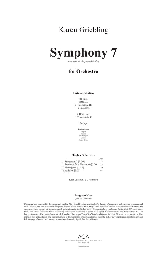 Symphony No. 7 (in memoriam Mary Ann Griebling)