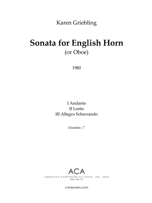 Sonata for English Horn (or Oboe)