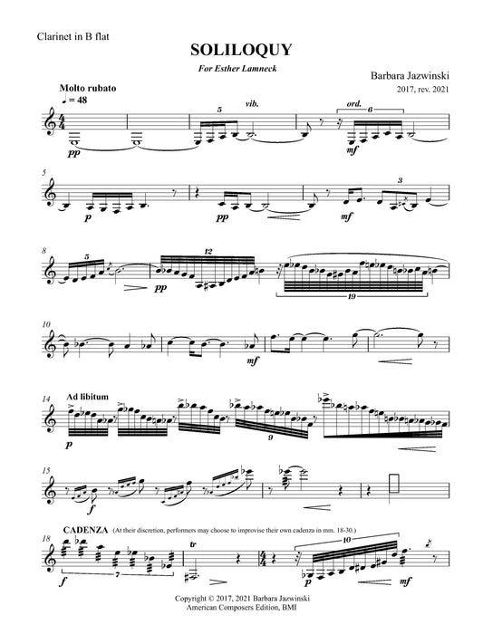 SOLILOQUY for solo clarinet