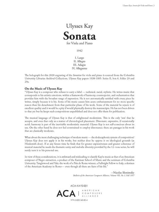 SONATA for Viola and Piano