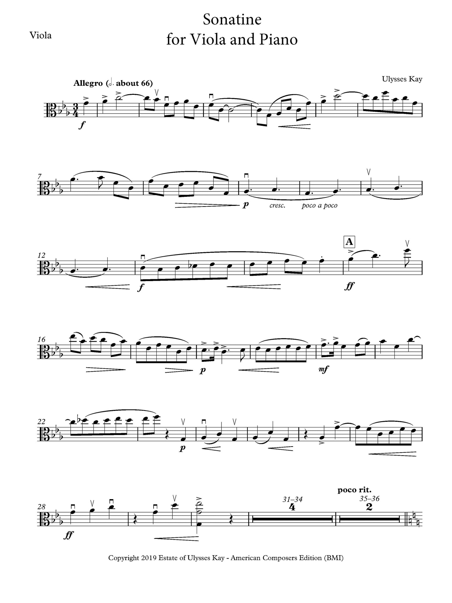 Sonatine for Viola and Piano (orig 1939)