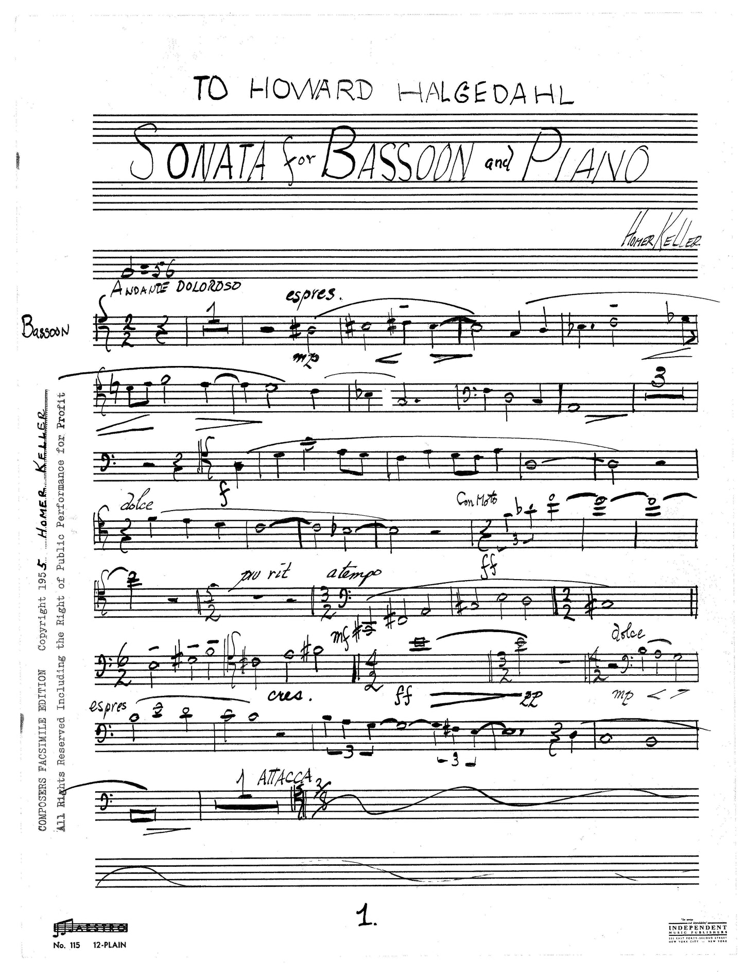 SONATA FOR BASSOON & PIANO