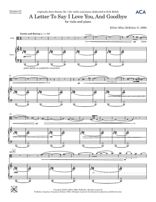 Letter To Say I Love You and Goodbye - for Viola and Piano
