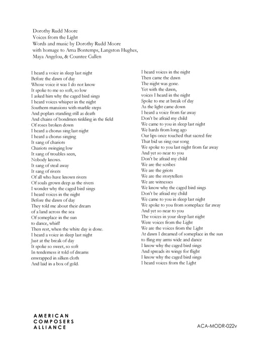 Voices from the Light - Vocal Score