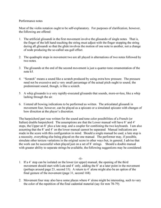 Four Movements for Violin and Harpsichord