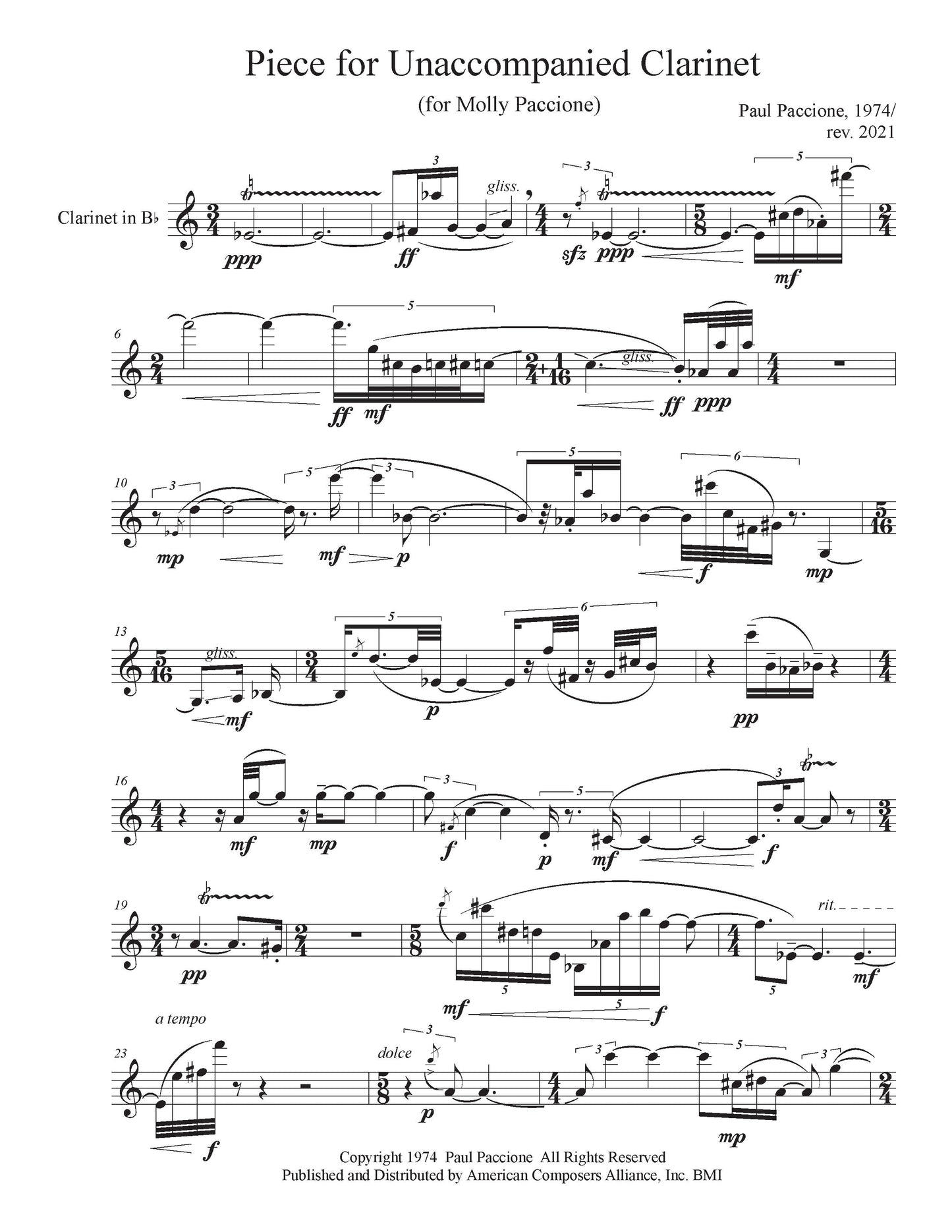 PIECE FOR UNACCOMPANIED CLARINET