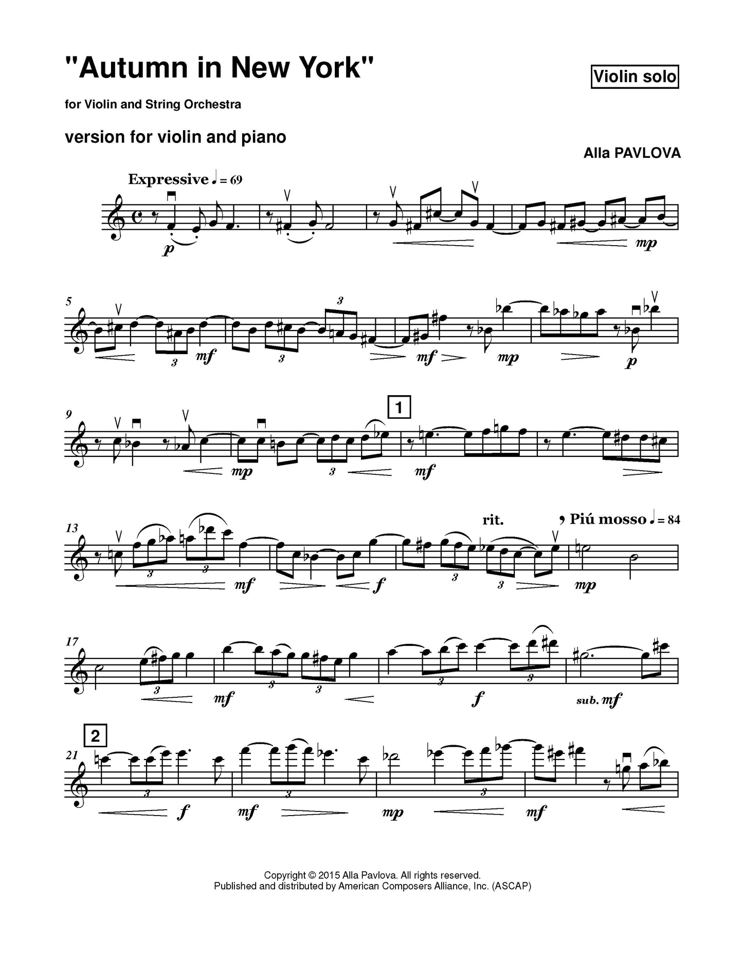 Autumn in New York for Violin and Piano