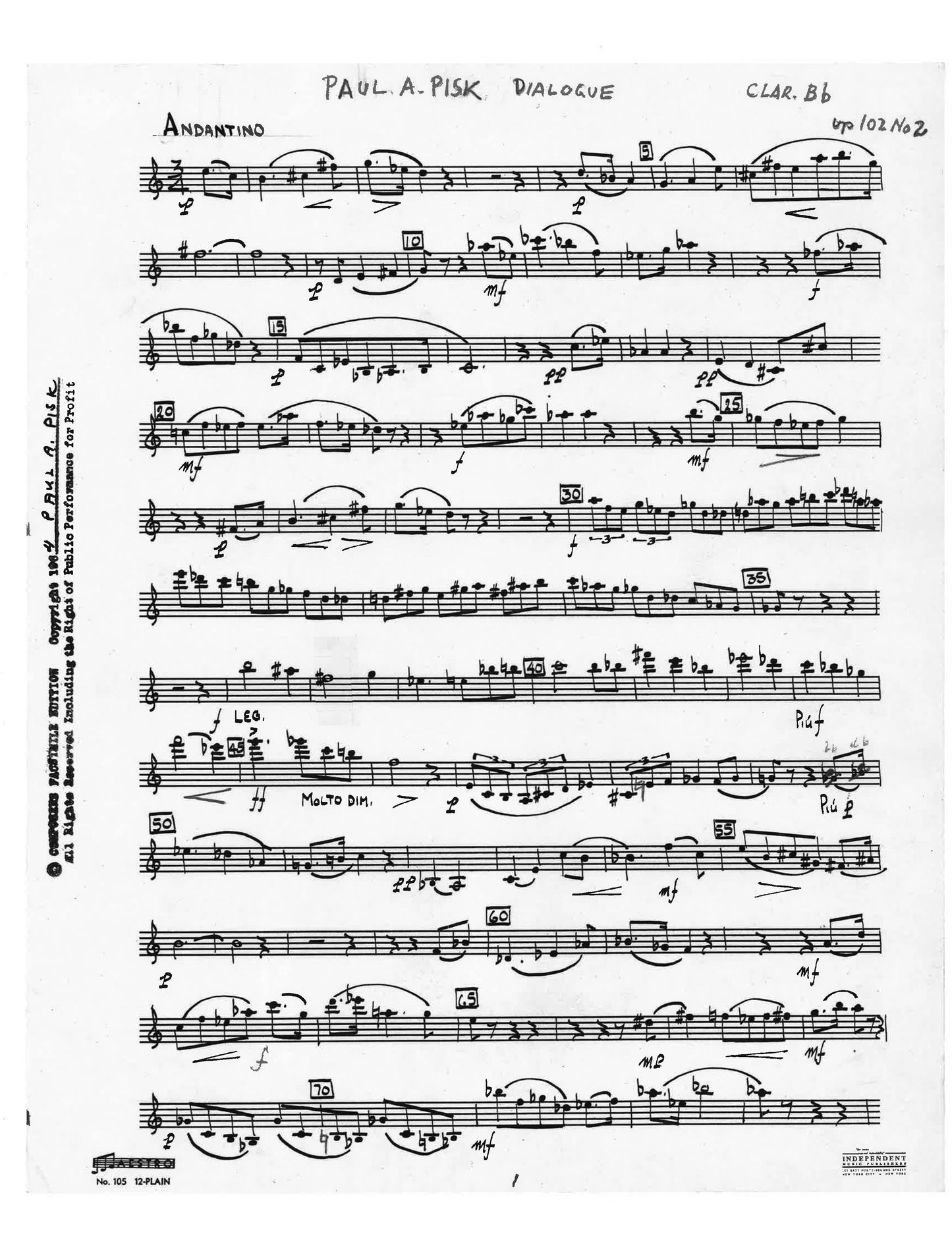 DIALOGUE, Op. 102, No.2 clarinet and piano