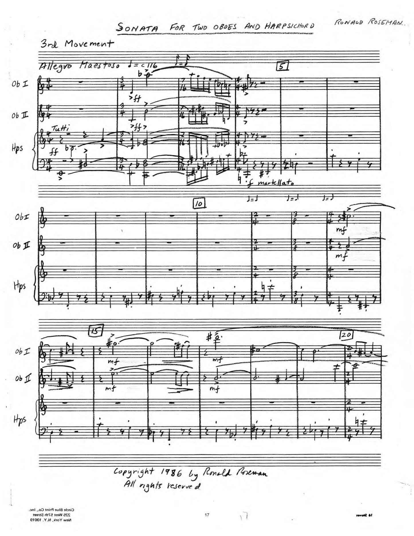 SONATA FOR TWO OBOES AND HARPSICHORD