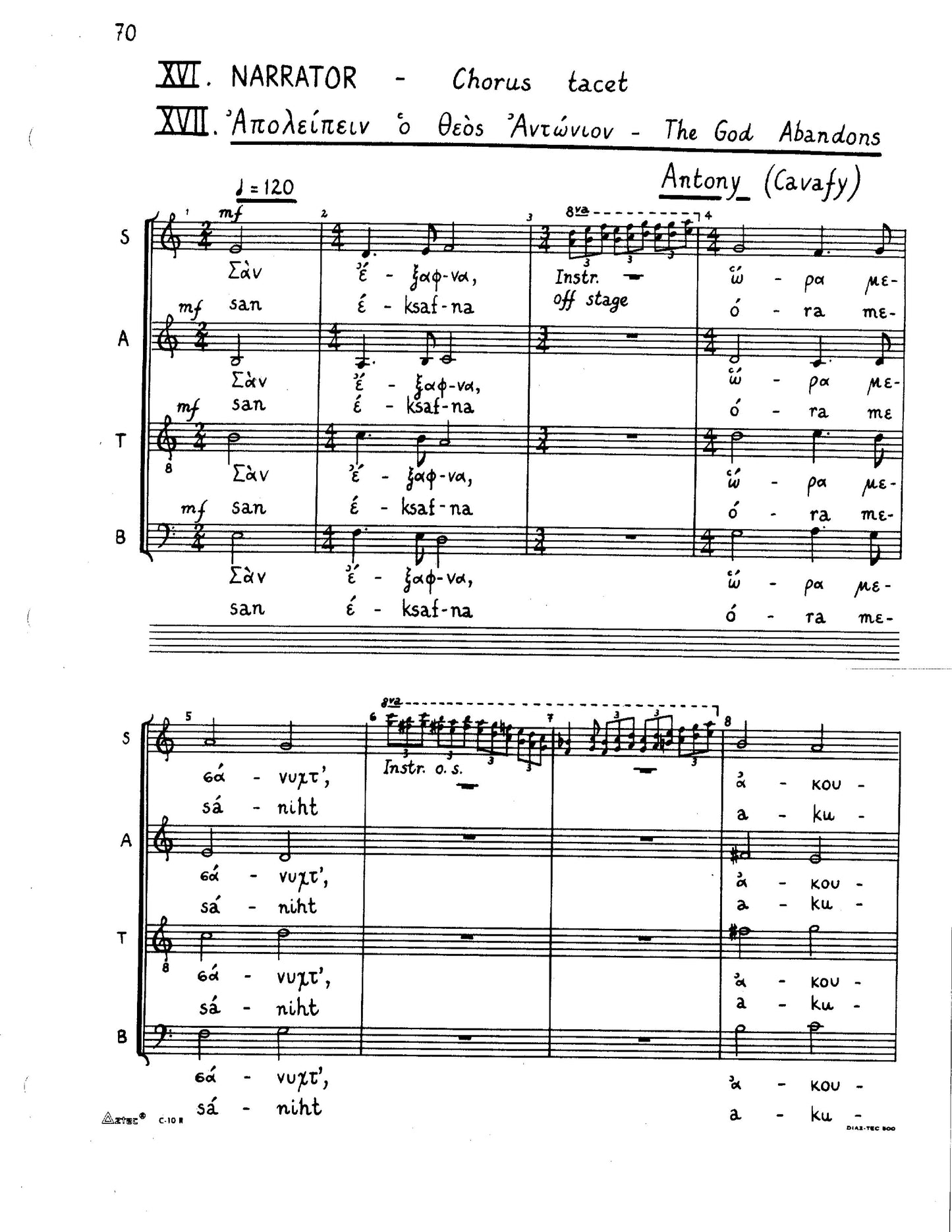 GOD ABANDONS ANTONY - Choral score
