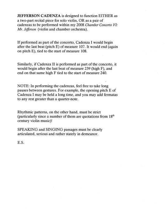 JEFFERSON CADENZA: SOLILOQUY AND REMEMBRANCE