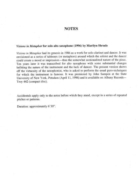 VISIONS IN METAPHOR for alto saxophone