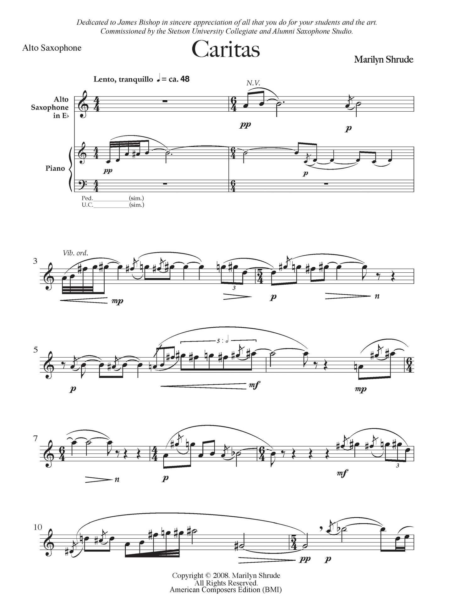 CARITAS FOR ALTO SAXOPHONE AND PIANO