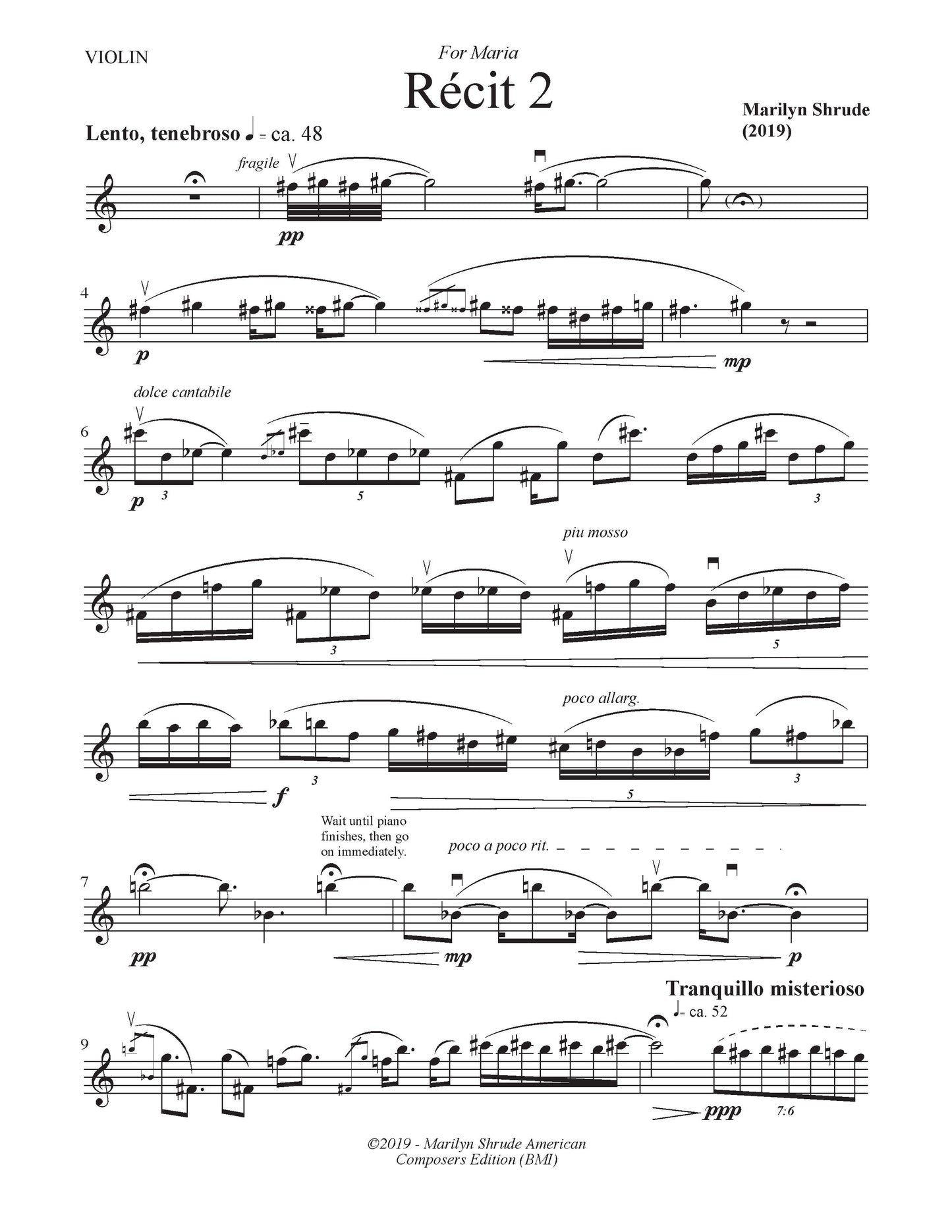 Recit 2 for Violin and Piano