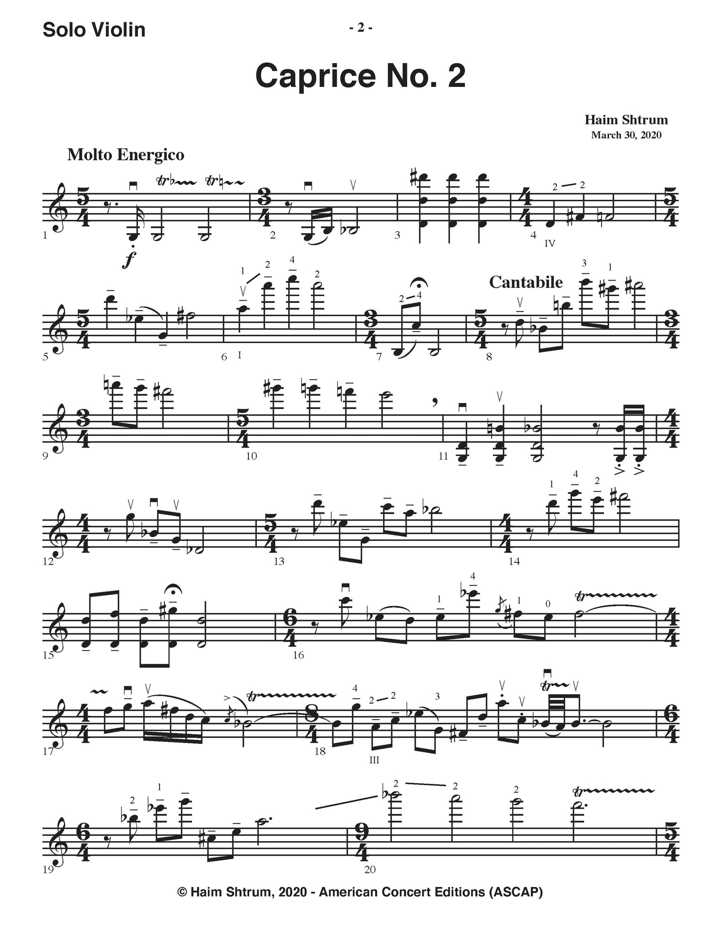 Caprice No. 2 for Solo Violin