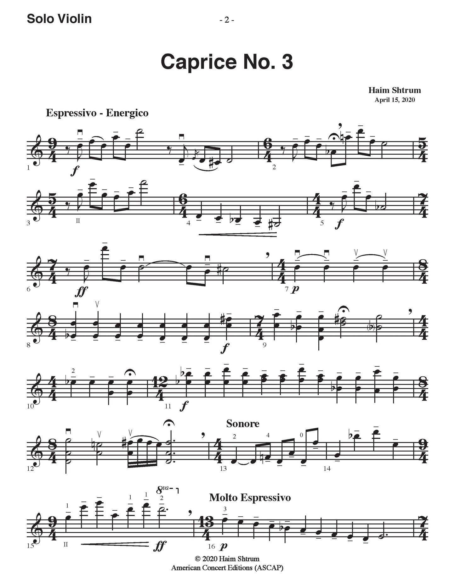 Caprice No. 3 for Solo Violin