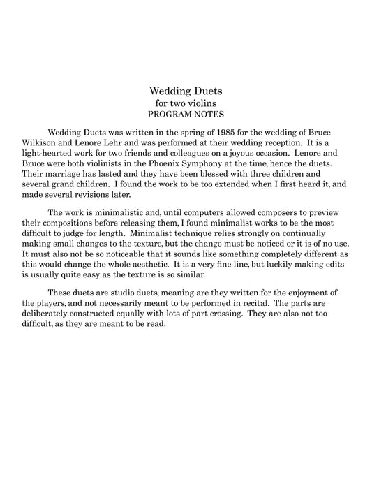 WEDDING DUETS for Two Violins