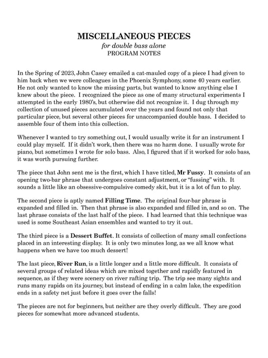 Miscellaneous Pieces for Double Bass Alone