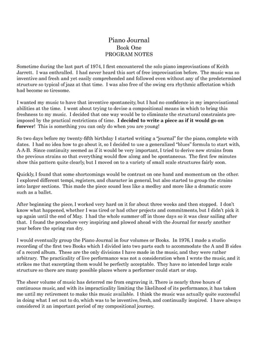 Piano Journal, Book No. 1